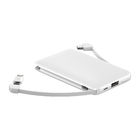 Portable credit card sized power bank built in cable for iphone and android and type-c