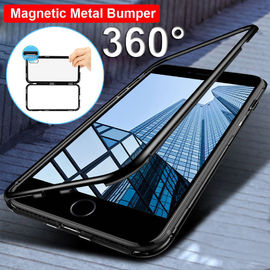 2018 Newest Ultra Slim Magnetic Adsorption Phone Case Metal Frame Tempered Glass Case for iPhone X for Samsung