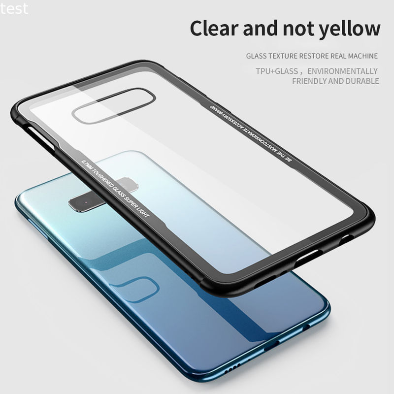 TPU Frame Transparent Back Cover Tempered Glass Phone Case For Samsung Galaxy S10 Plus
